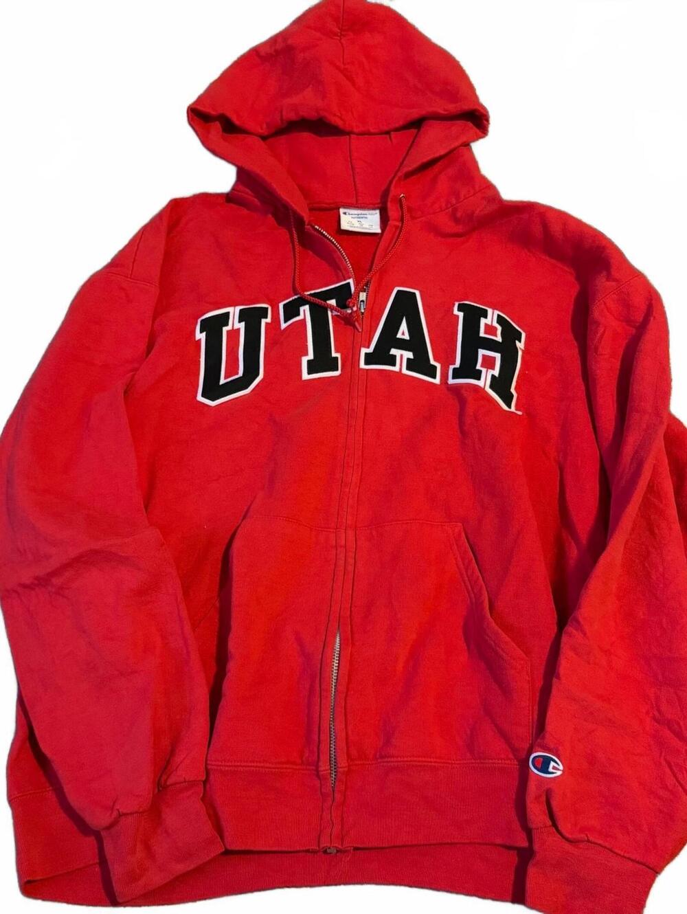 Vintage Champion Utah Utes Red Full Zip Hoodie Size XL College NCAA Y2K